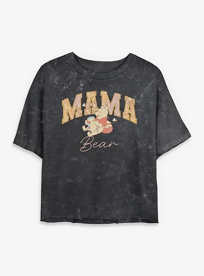 Disney Winnie The Pooh Mama Bear Collegiate Mineral Wash Womens Crop T-Shirt