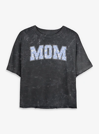 Disney Princesses Mom Icons Pattern Collegiate Mineral Wash Womens Crop T-Shirt