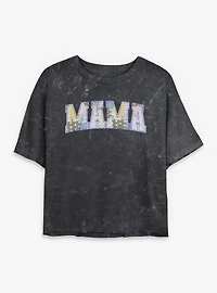 Disney Princesses Mama Patchwork Fill Collegiate Mineral Wash Womens Crop T-Shirt
