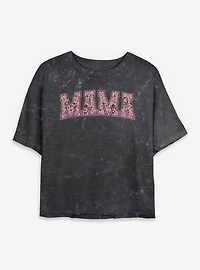 Disney Princesses Mama Icons Pattern Collegiate Mineral Wash Womens Crop T-Shirt