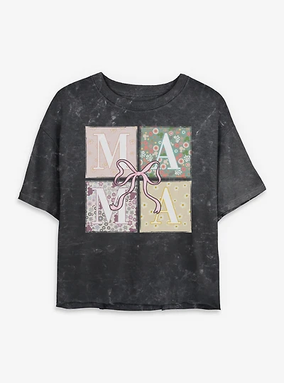 Disney Mickey Mouse Mama Bow Box Up Mineral Wash Womens Crop T-Shirt