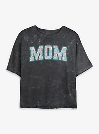 Disney Minnie Mouse Mom Collegiate Floral Print Mineral Wash Womens Crop T-Shirt