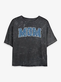 Disney Minnie Mouse Mom Collegiate Flower Pattern Mineral Wash Womens Crop T-Shirt