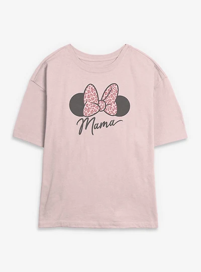 Disney Minnie Mouse Mama Leopard Bow Womens Skimmer T-Shirt