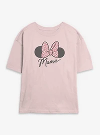 Disney Minnie Mouse Mama Leopard Bow Womens Skimmer T-Shirt