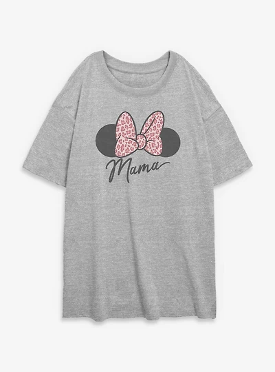 Disney Minnie Mouse Mama Leopard Bow Womens Oversized T-Shirt
