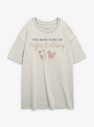 Disney Mickey Mouse This Mom Runs On Coffee & Womens Oversized T-Shirt