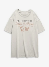 Disney Mickey Mouse This Mom Runs On Coffee & Womens Oversized T-Shirt
