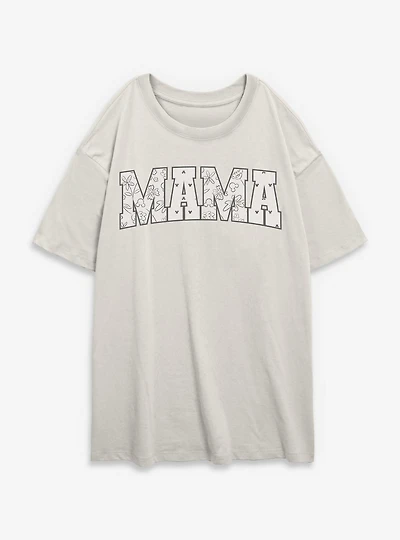Disney Mickey Mouse Mama Floral Head Pattern Fill Womens Oversized T-Shirt