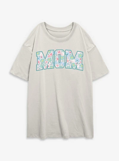 Disney Minnie Mouse Mom Collegiate Floral Print Womens Oversized T-Shirt