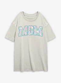 Disney Minnie Mouse Mom Collegiate Floral Print Womens Oversized T-Shirt