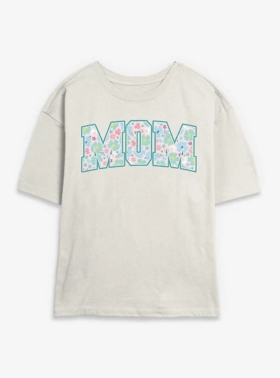 Disney Minnie Mouse Mom Collegiate Floral Print Womens Skimmer T-Shirt