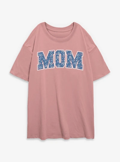 Disney Minnie Mouse Mom Collegiate Flower Pattern Womens Oversized T-Shirt