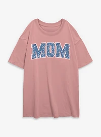 Disney Minnie Mouse Mom Collegiate Flower Pattern Womens Oversized T-Shirt