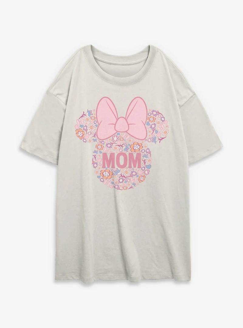 Disney Minnie Mouse Mom Floral Head Womens Oversized T-Shirt