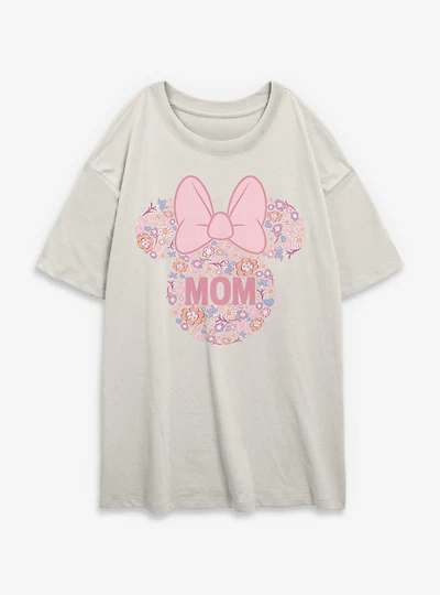 Disney Minnie Mouse Mom Floral Head Womens Oversized T-Shirt