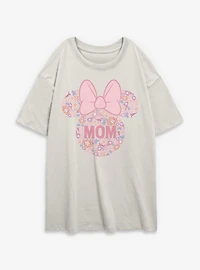 Disney Minnie Mouse Mom Floral Head Womens Oversized T-Shirt