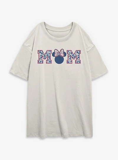 Disney Minnie Mouse Mom Collegiate Flower Print Womens Oversized T-Shirt