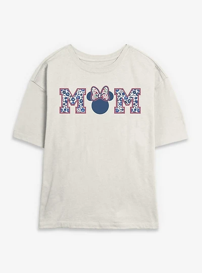 Disney Minnie Mouse Mom Collegiate Flower Print Womens Skimmer T-Shirt