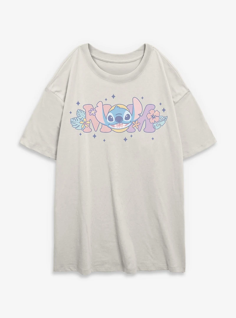 Disney Lilo & Stitch Mom Flowers Womens Oversized T-Shirt