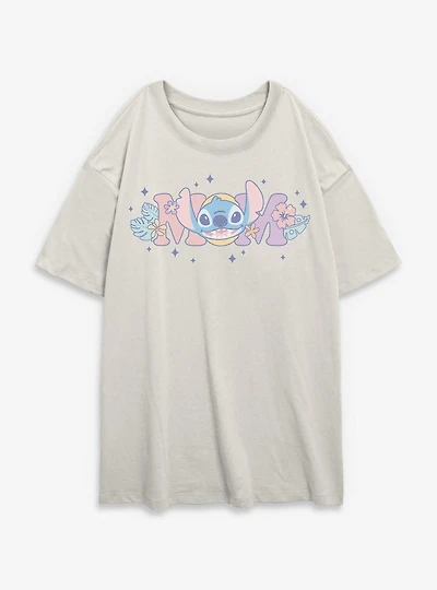 Disney Lilo & Stitch Mom Flowers Womens Oversized T-Shirt