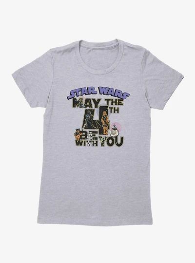 Star Wars May The 4th Be With You Character Text Fill Pattern Womens T-Shirt