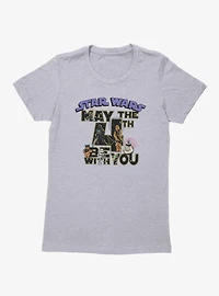 Star Wars May The 4th Be With You Character Text Fill Pattern Womens T-Shirt