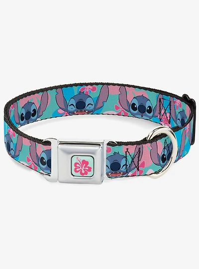 Disney Lilo & Stitch Expressions and Flowers Seatbelt Buckle Dog Collar