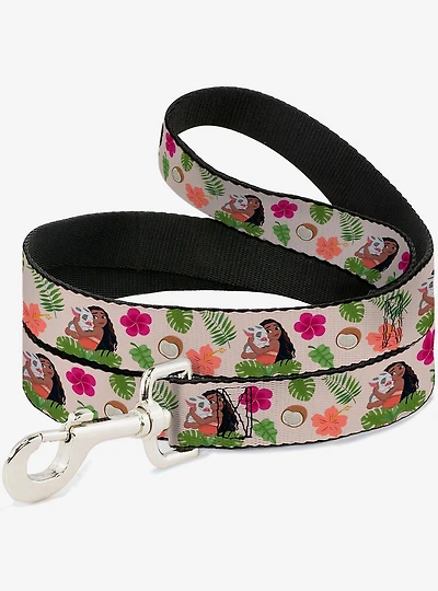 Disney Moana Hugging Pua Pose and Tropical Flora Dog Leash