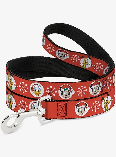 Disney Christmas Holiday Santa Hat Characters Snowflakes Dog Leash