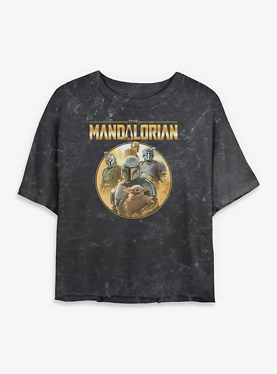 Star Wars The Mandalorian Characters Golden Icon Mineral Wash Womens Crop T-Shirt