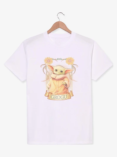 Star Wars The Mandalorian Grogu Floral Ornate Frame T-Shirt