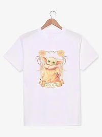 Star Wars The Mandalorian Grogu Floral Ornate Frame T-Shirt