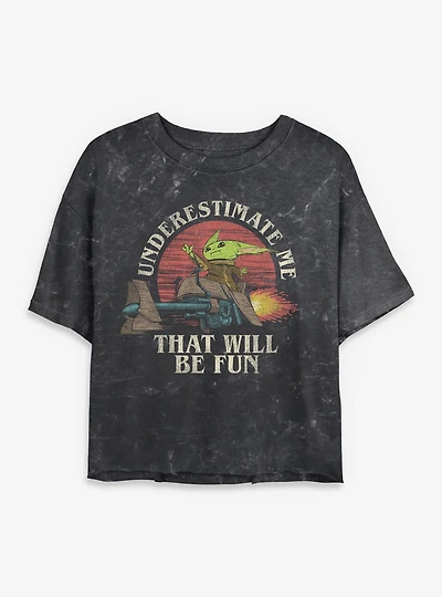 Star Wars The Mandalorian Grogu Underestimate Me That Will Be Fun Mineral Wash Womens Crop T-Shirt