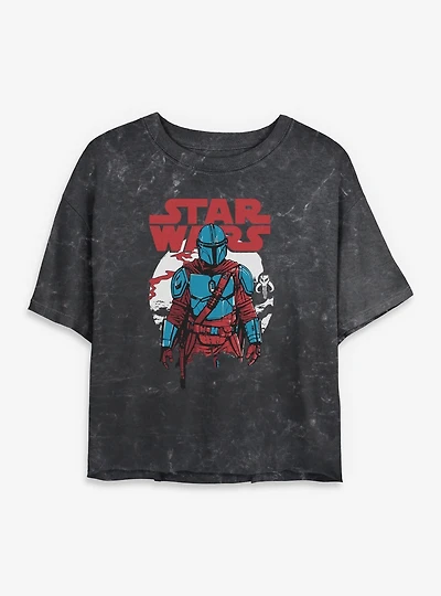 Star Wars The Mandalorian Heart Of A Warrior Mineral Wash Womens Crop T-Shirt