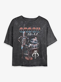 Star Wars The Mandalorian Grogu Sunset Ride Mineral Wash Womens Crop T-Shirt