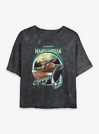 Star Wars The Mandalorian Grogu Chrome Mineral Wash Womens Crop T-Shirt