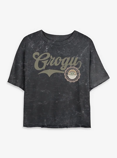 Star Wars The Mandalorian Grogu Galactic Cuteness Mineral Wash Womens Crop T-Shirt