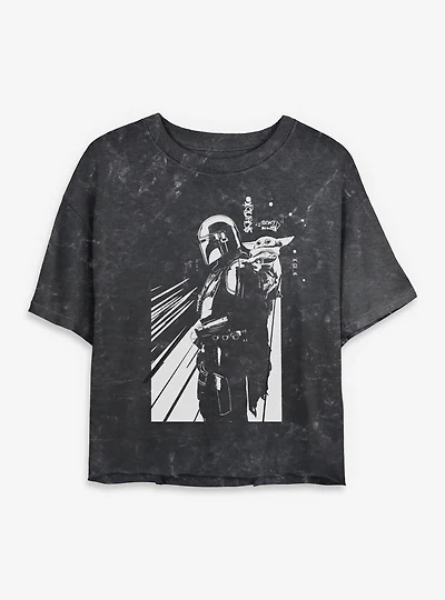 Star Wars: The Mandalorian And Grogu Shadows & Mineral Wash Womens Crop T-Shirt