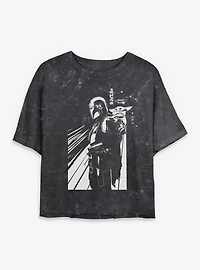 Star Wars: The Mandalorian And Grogu Shadows & Mineral Wash Womens Crop T-Shirt