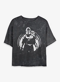 Star Wars: The Mandalorian and Grogu Silhouette Icon Mineral Wash Womens Crop T-Shirt