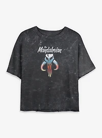 Star Wars The Mandalorian Skull Symbol Mineral Wash Womens Crop T-Shirt
