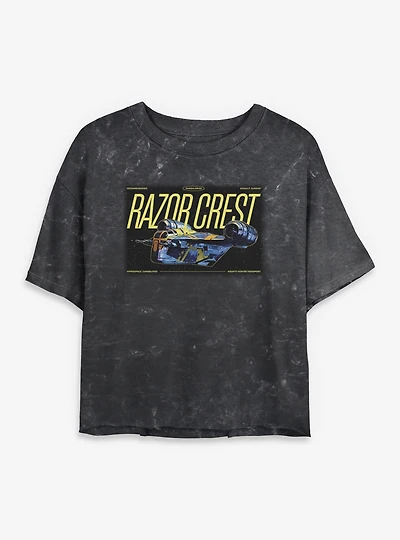 Star Wars: The Mandalorian And Grogu Razor Crest Galaxy Flight Mineral Wash Womens Crop T-Shirt