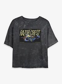 Star Wars: The Mandalorian And Grogu Razor Crest Galaxy Flight Mineral Wash Womens Crop T-Shirt
