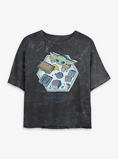 Star Wars: The Mandalorian And Grogu Grogu's Hyperspace Snack Shack Mineral Wash Womens Crop T-Shirt