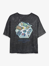 Star Wars: The Mandalorian And Grogu Grogu's Hyperspace Snack Shack Mineral Wash Womens Crop T-Shirt