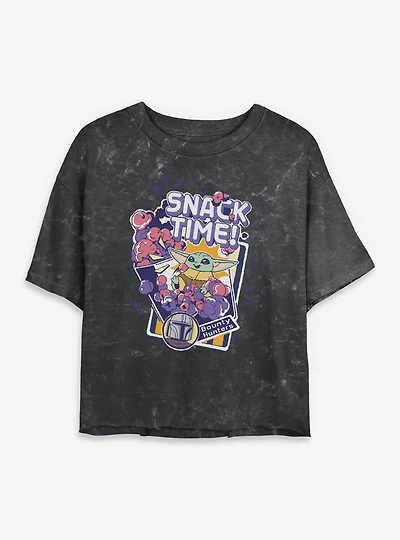 Star Wars: The Mandalorian And Grogu Snack Time Bounty Hunters Mineral Wash Womens Crop T-Shirt