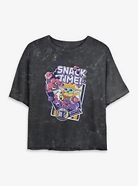 Star Wars: The Mandalorian And Grogu Snack Time Bounty Hunters Mineral Wash Womens Crop T-Shirt