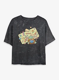 Star Wars: The Mandalorian And Grogu Snack Time Platter Mineral Wash Womens Crop T-Shirt