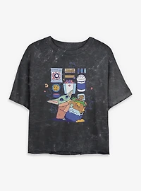 Star Wars: The Mandalorian And Grogu Enjoying Snacks Mineral Wash Womens Crop T-Shirt